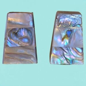 BEAUTIFUL VINTAGE ABALONE MOTHER OF PEARL SALT AND PEPPER SHAKERS
